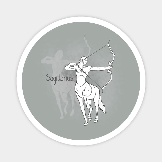 Zodiac sign Sagittarius - Black and white lineart Magnet by Red Fody